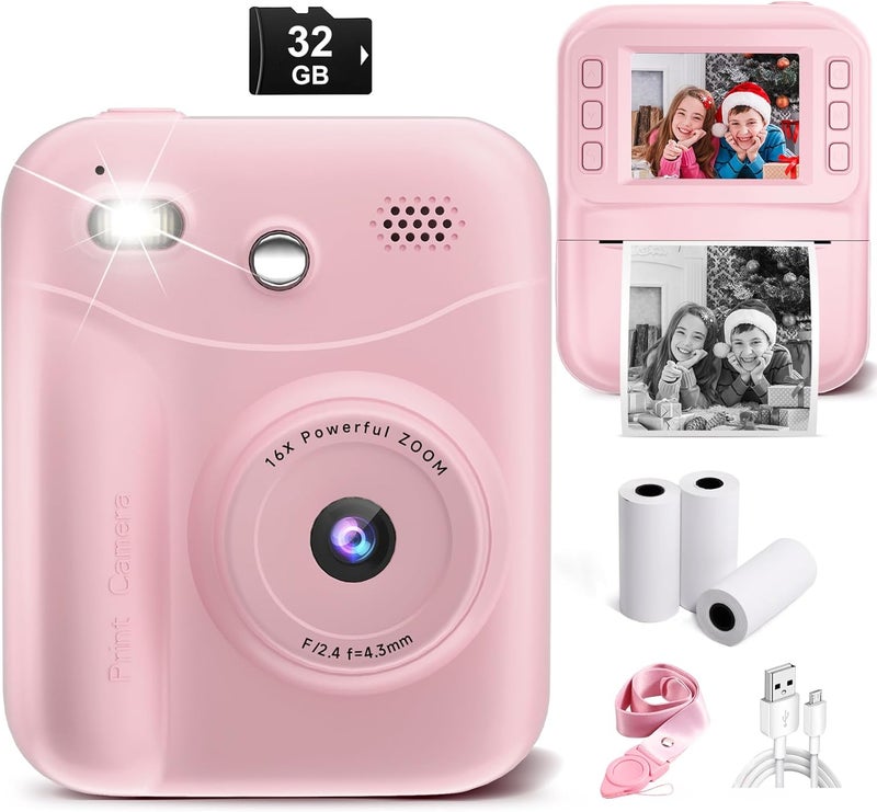 MINIBEAR Kids Camera Instant Print Camera for Kids Digital Camera Toddler Toys Christmas Birthday Gifts for 3 4 5 6 7 8 9 10 Year Old Girls Boys, Pink - Image 1